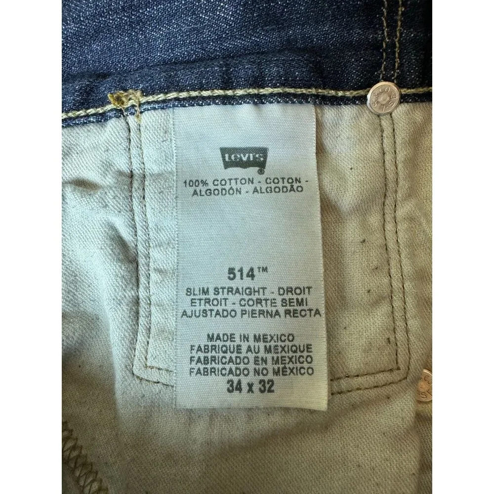 Levi's Jeans Mens 34x30* Blue‎ 514 Slim Straight American Workwear Dark Denim